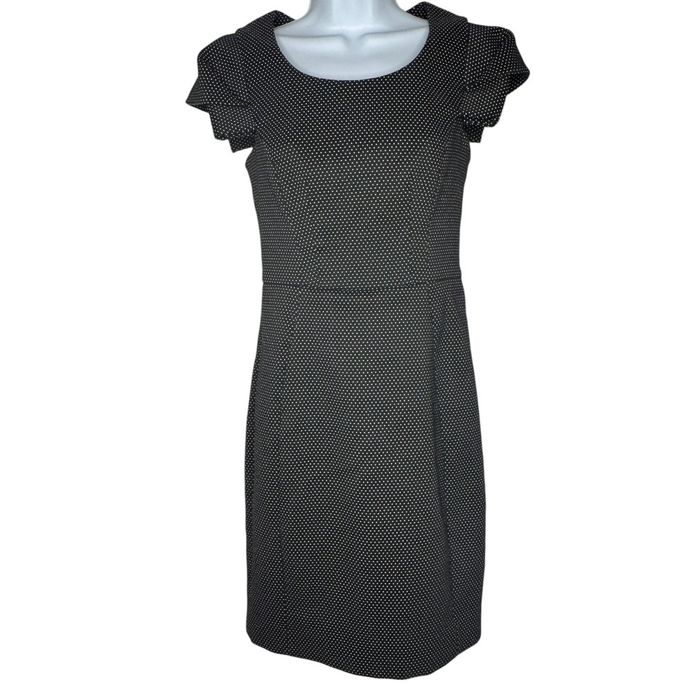 Calvin Klein Womens Sheath Dress Size 6 Black White Polka Dot Cap Sleeve